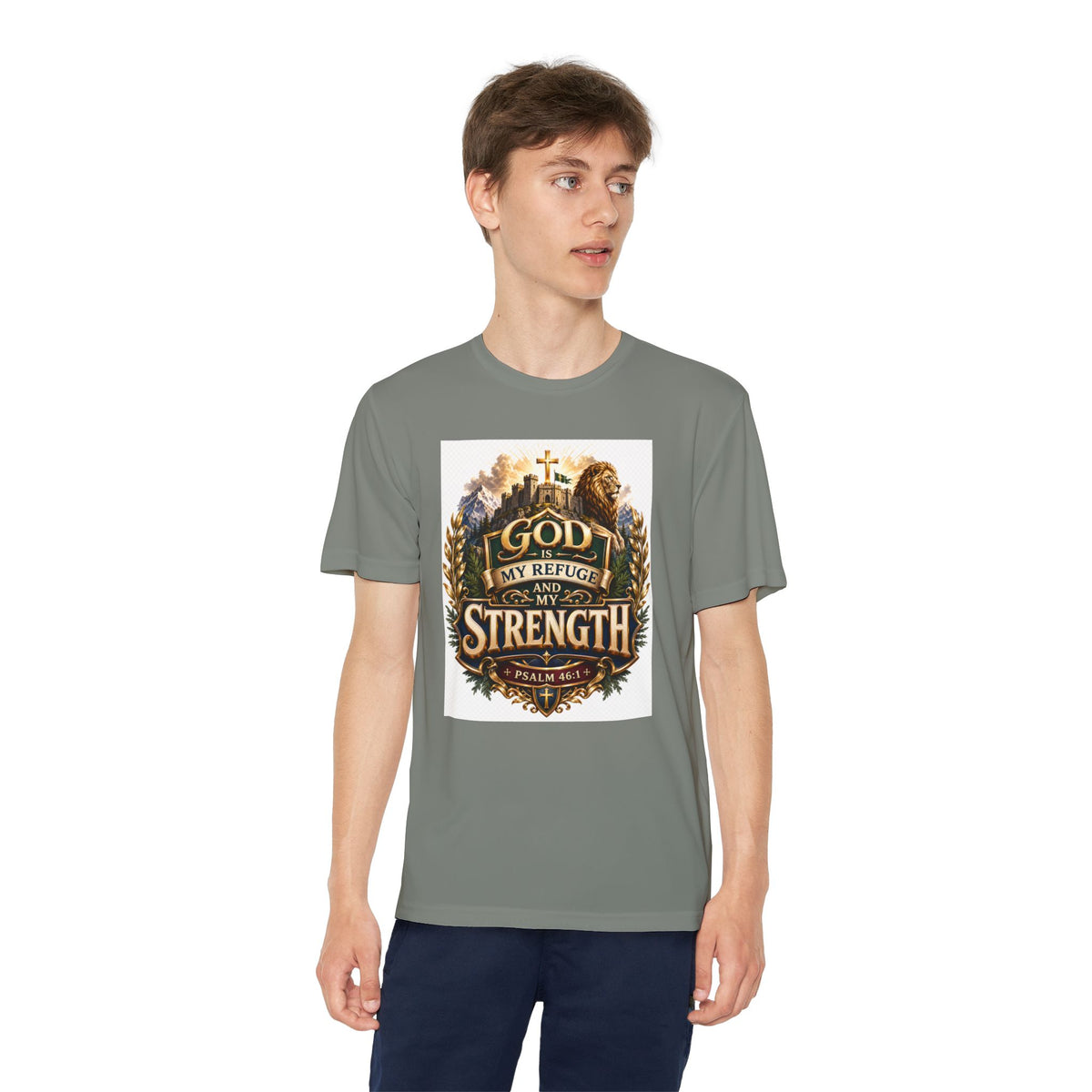 Faith Youth T‑Shirt — "God My Refuge and Strength" Christian Tee (Psalm 46:1)