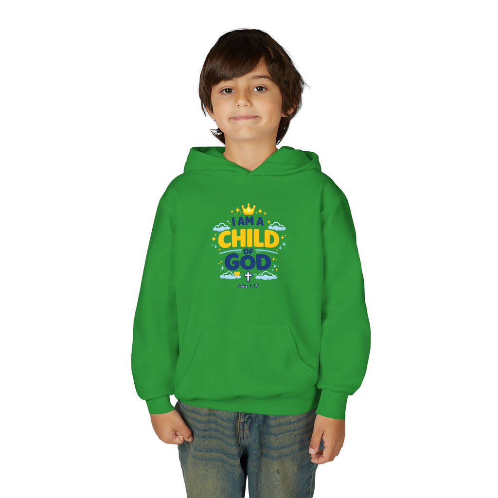 Youth Hoodie — "I Am a Child of God" Christian Kids Pullover (John 1:12)