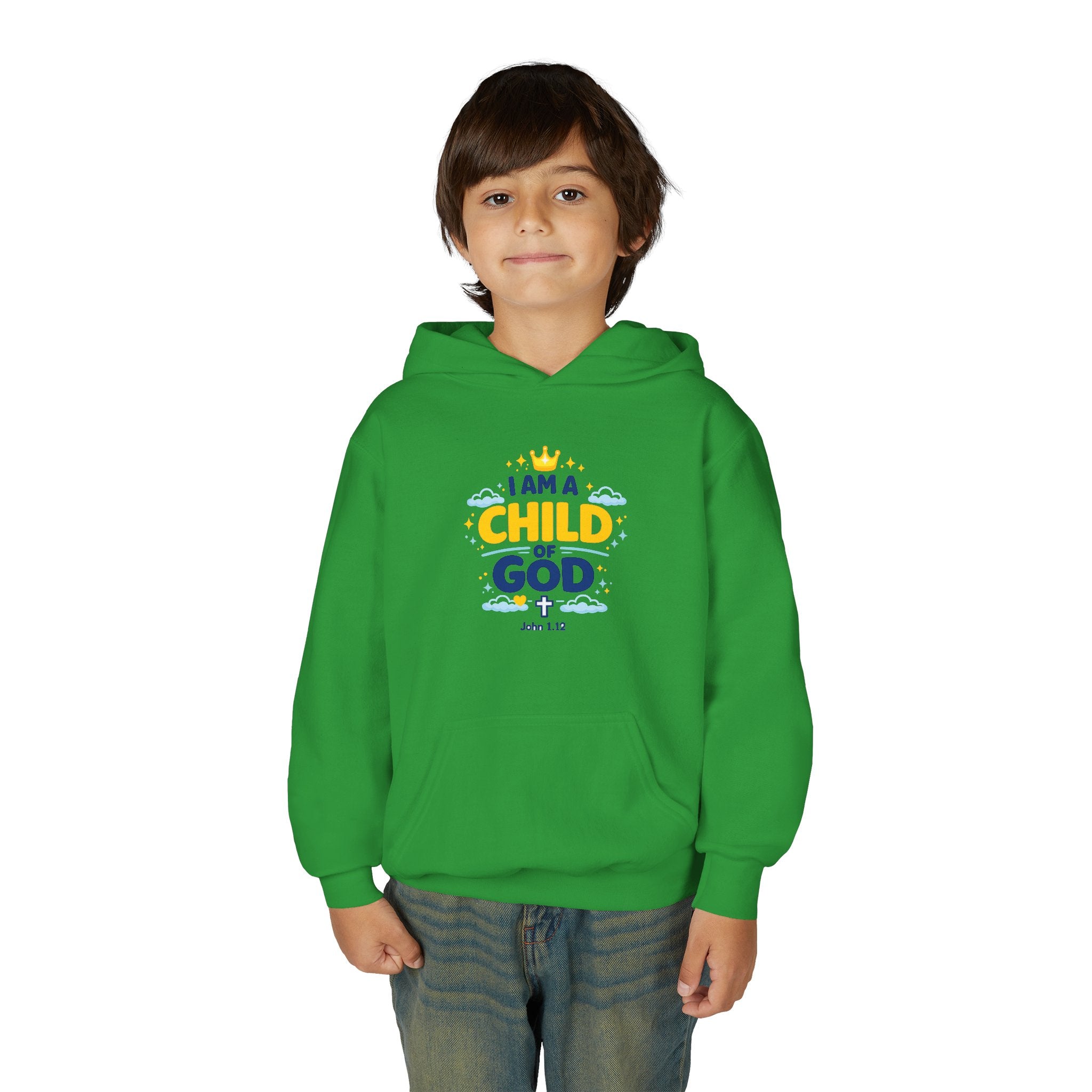 Youth Hoodie — "I Am a Child of God" Christian Kids Pullover (John 1:12)