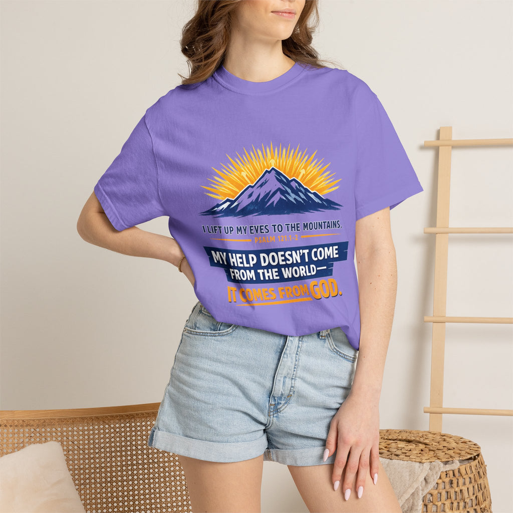 Christian Mountain T-Shirt – "My Help Comes From God" Inspirational Scripture Faith Tee