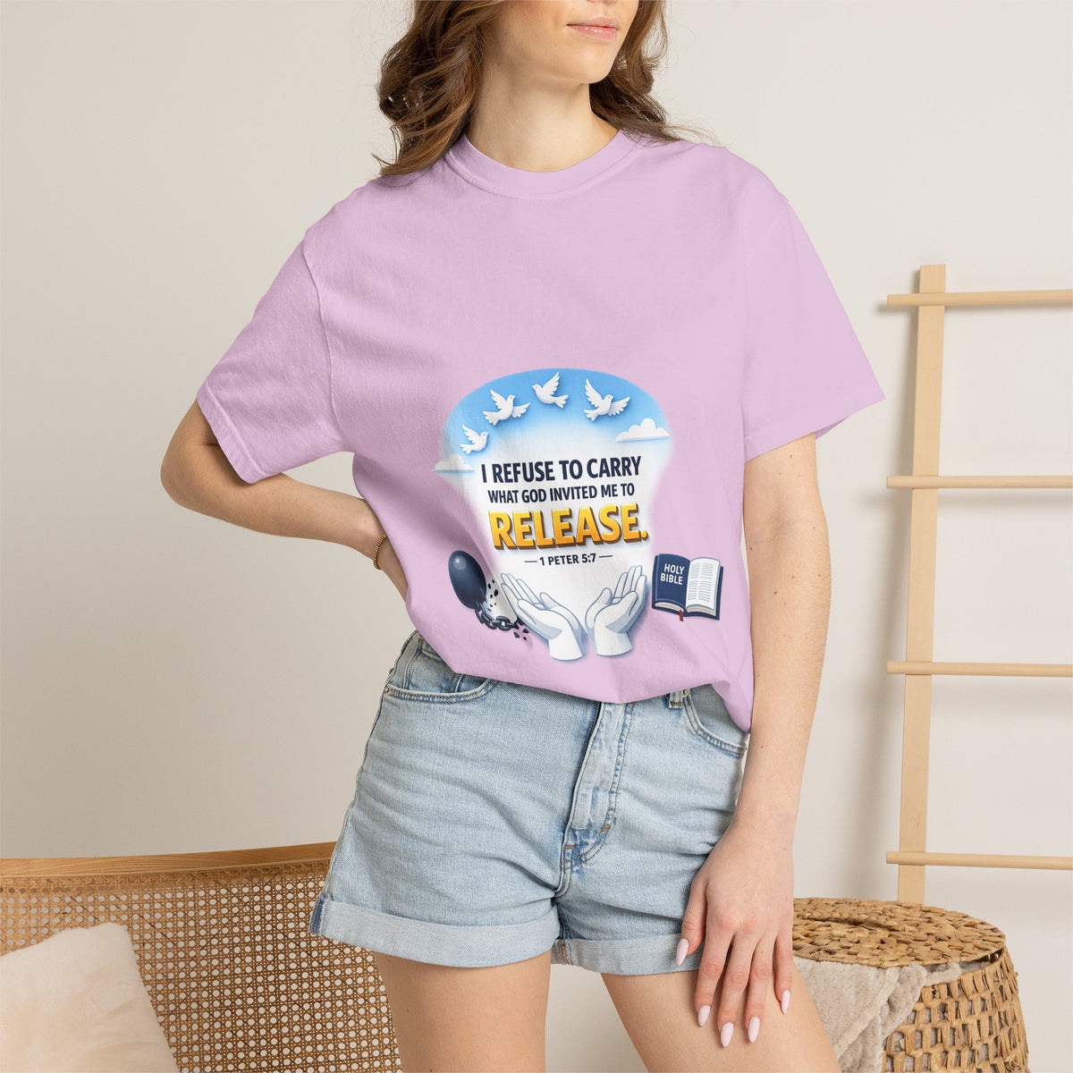 Christian Faith T-Shirt – "I Refuse to Carry What God Invited Me to Release" 1 Peter 5:7 Graphic Tee
