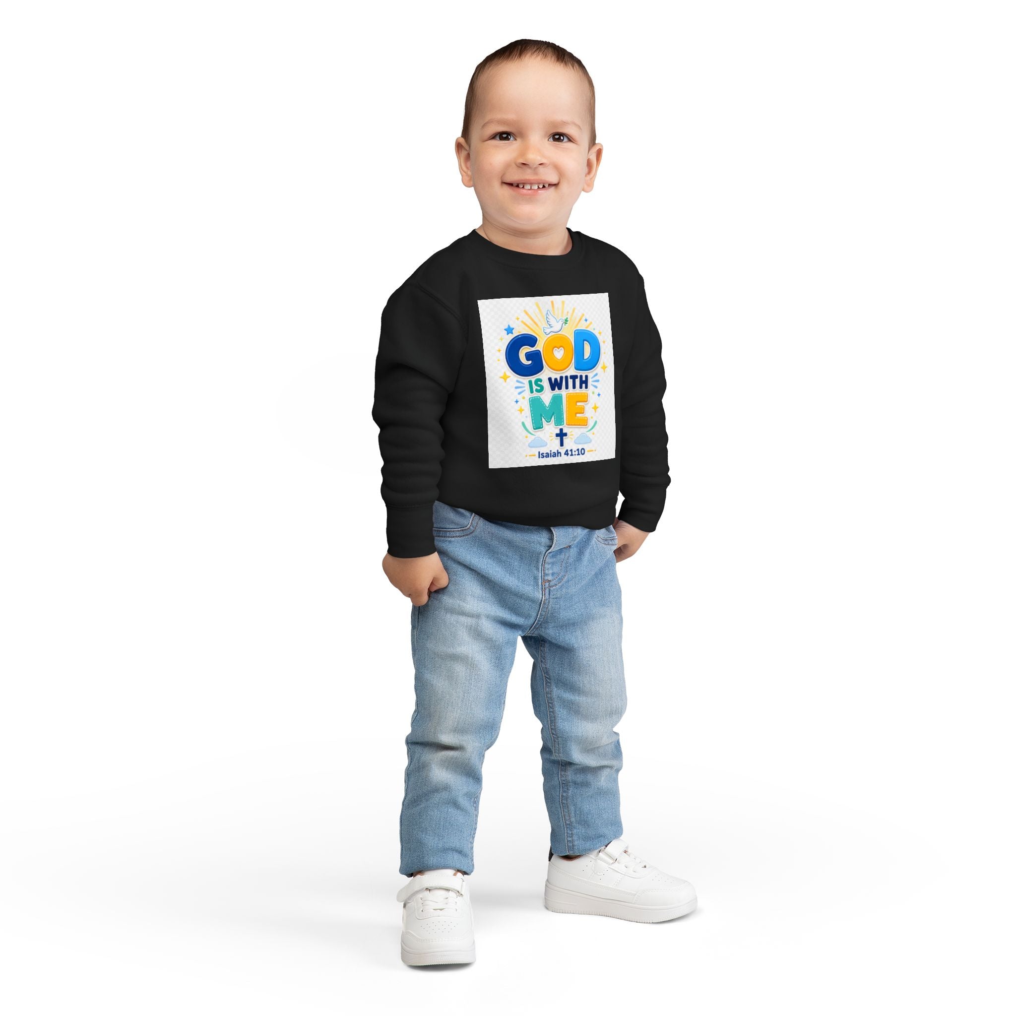 Toddler Sweatshirt - "God Is With Me" Isaiah 41:10 Cute Christian Kids Pullover