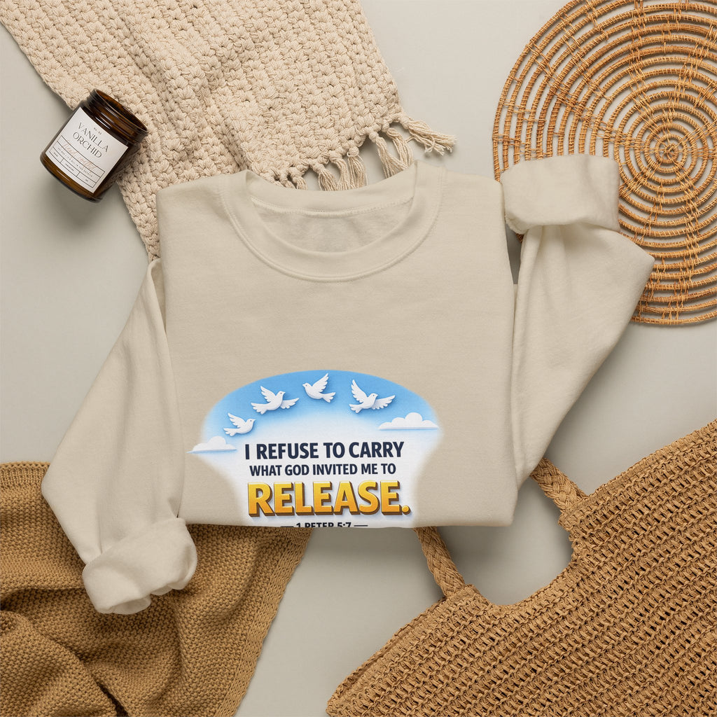 Christian Faith Crewneck Sweatshirt – "I Refuse to Carry What God Invited Me to Release" Inspirational Pullover