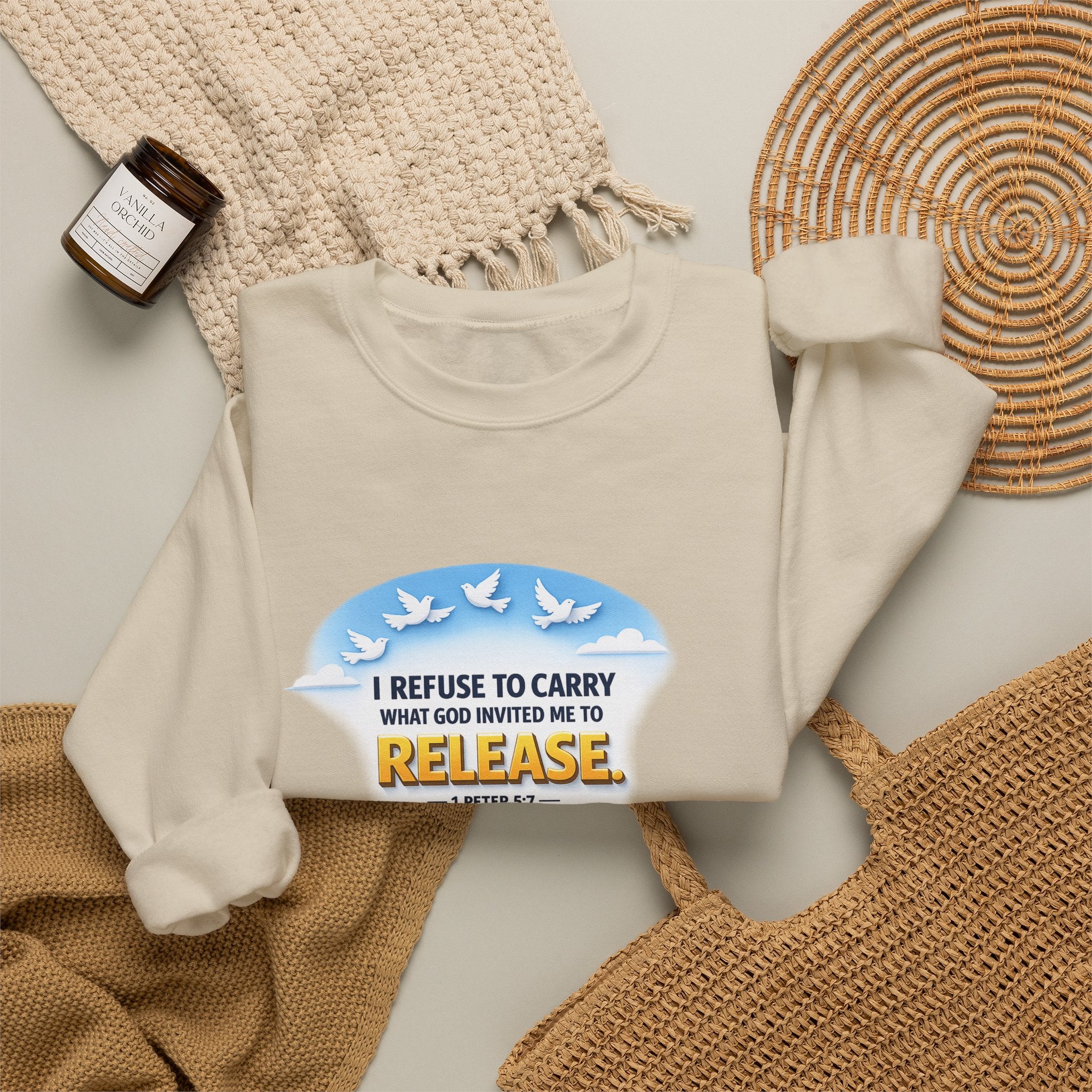 Christian Faith Crewneck Sweatshirt – "I Refuse to Carry What God Invited Me to Release" Inspirational Pullover