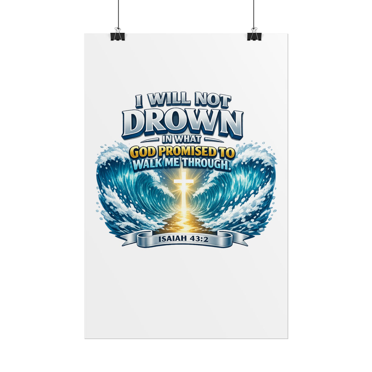 Isaiah 43:2 Rolled Poster — "I Will Not Drown" Christian Faith Wall Art