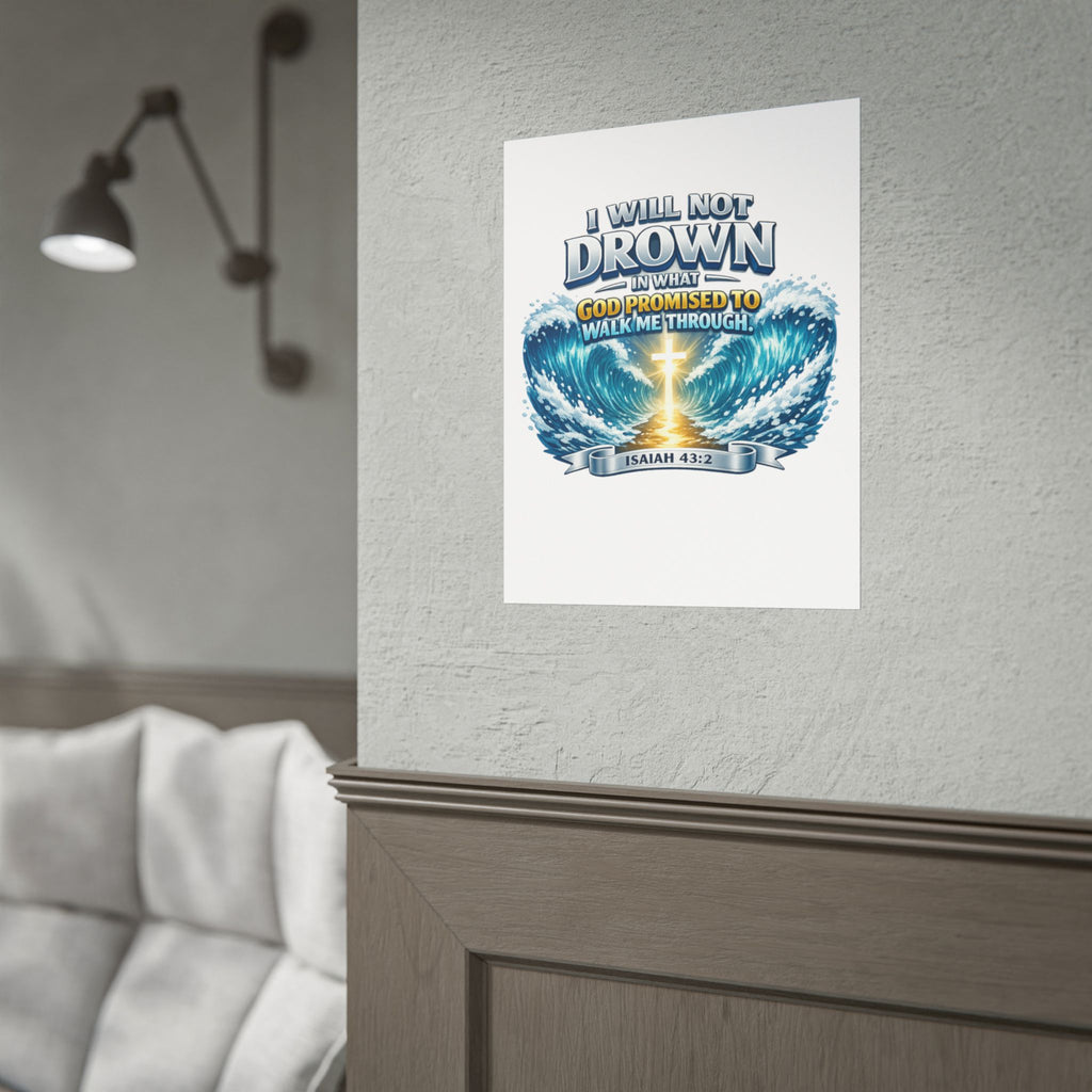 Isaiah 43:2 Rolled Poster — "I Will Not Drown" Christian Faith Wall Art
