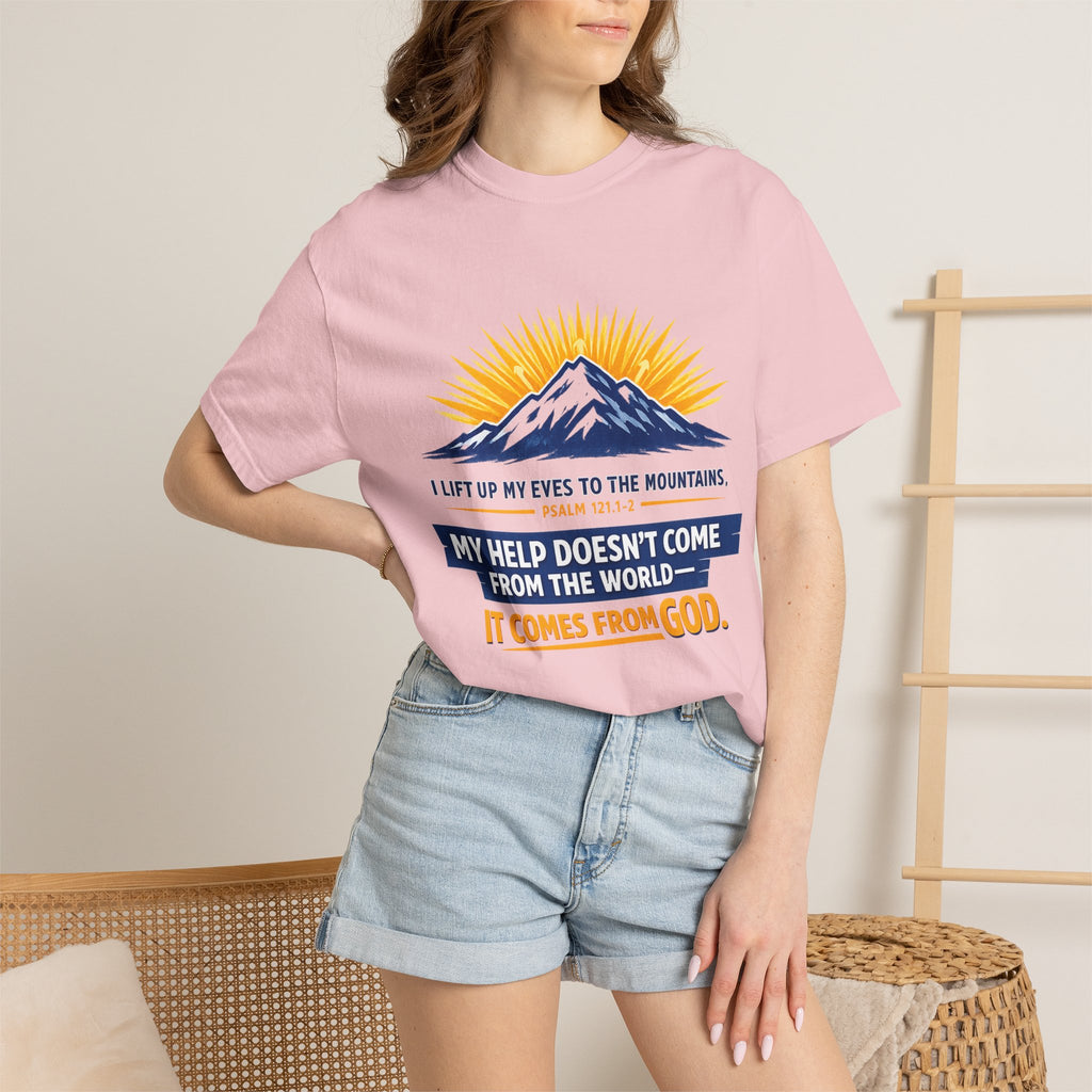 Christian Mountain T-Shirt – "My Help Comes From God" Inspirational Scripture Faith Tee