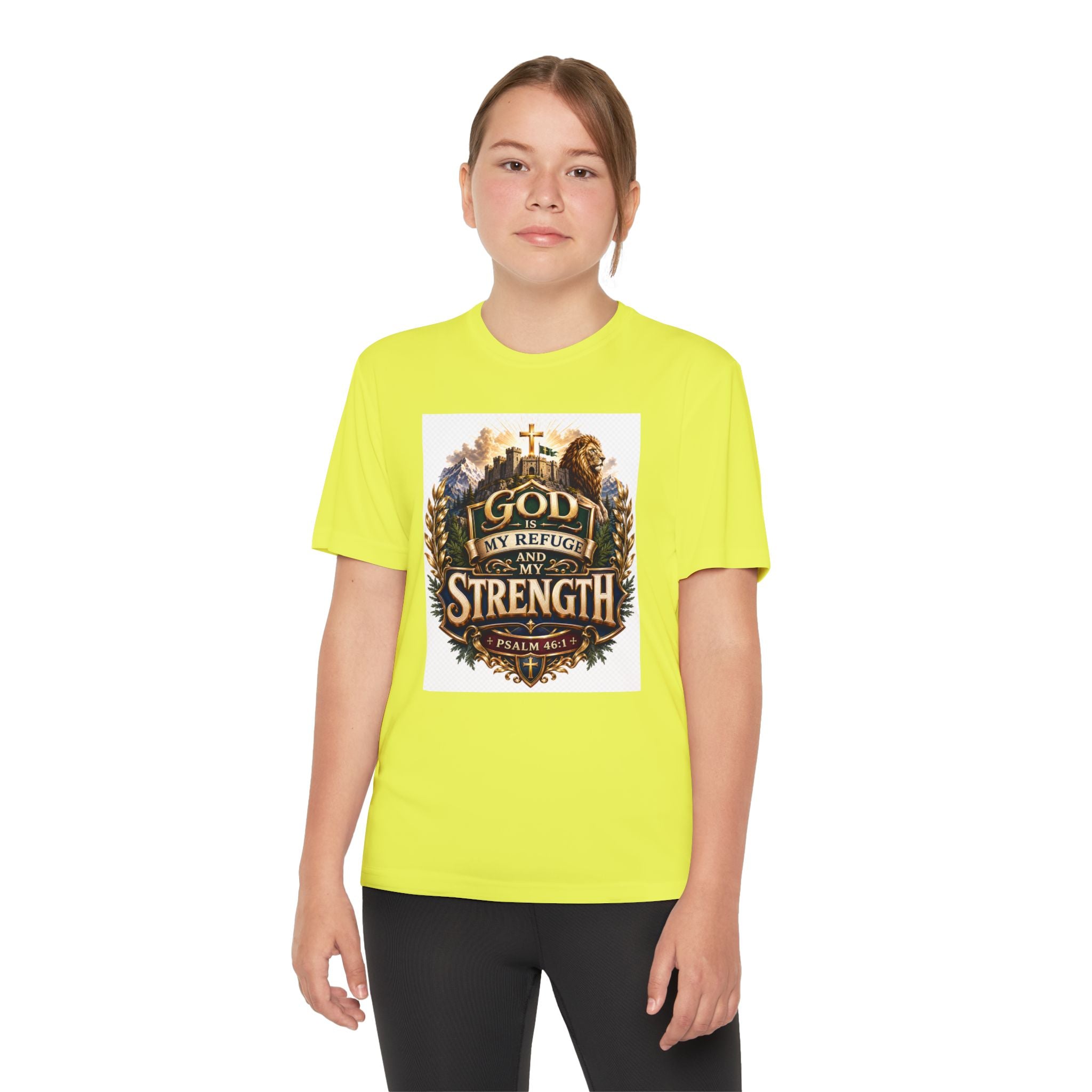 Faith Youth T‑Shirt — "God My Refuge and Strength" Christian Tee (Psalm 46:1)
