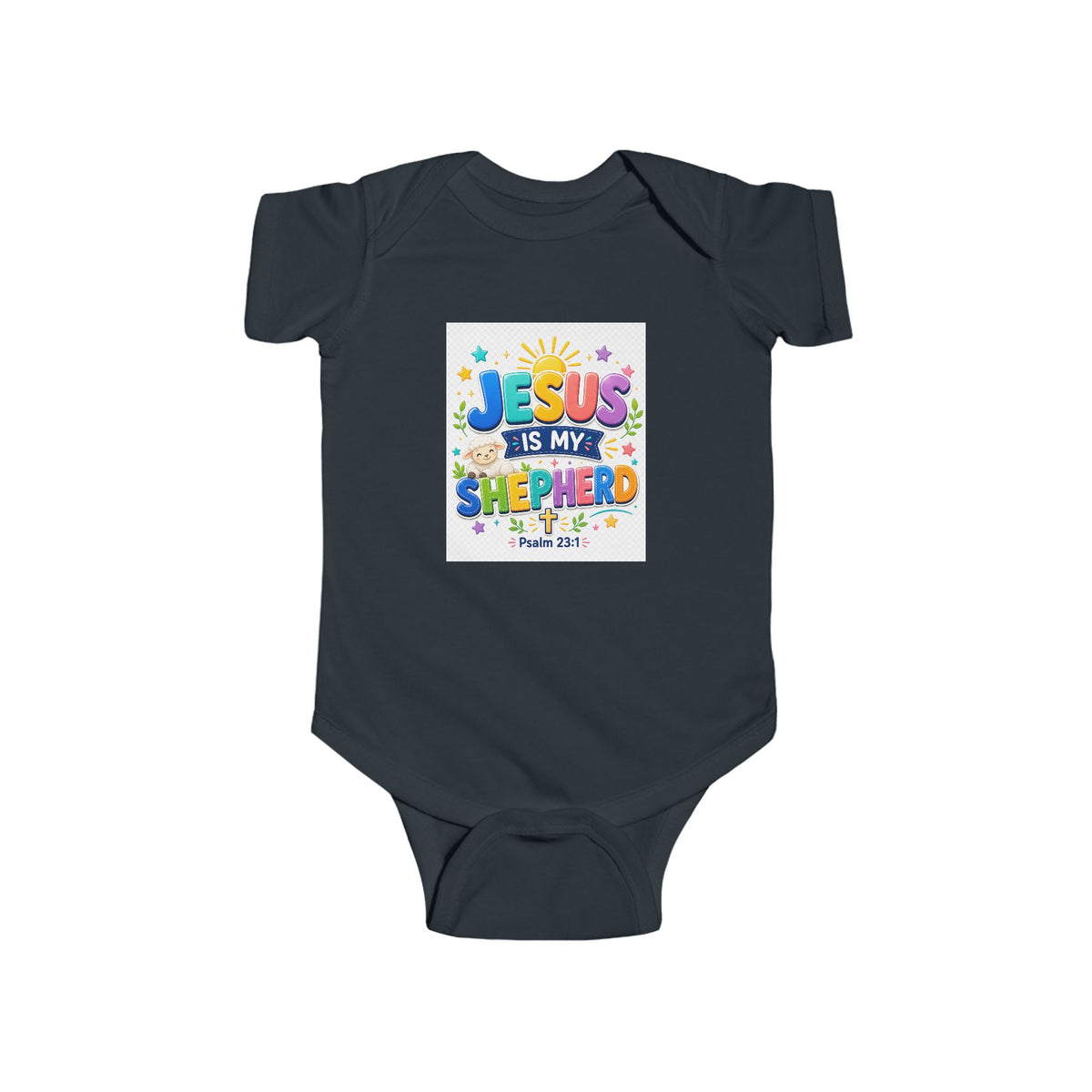 Christian Newborn Baby Onesie – "Jesus Is My Shepherd" Colorful Scripture Infant Bodysuit
