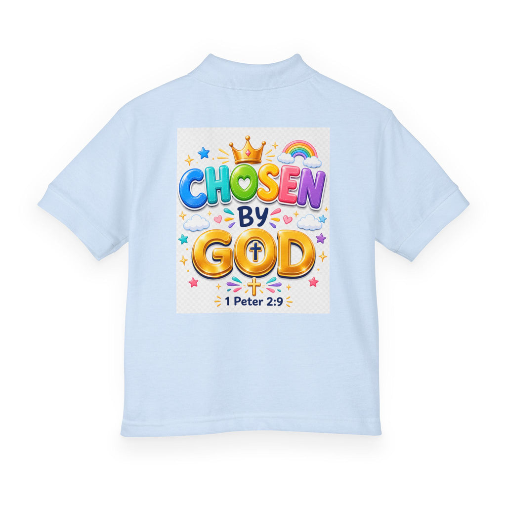 Christian Kids Polo Shirt – "Chosen by God" 1 Peter 2:9 Youth Scripture Tee