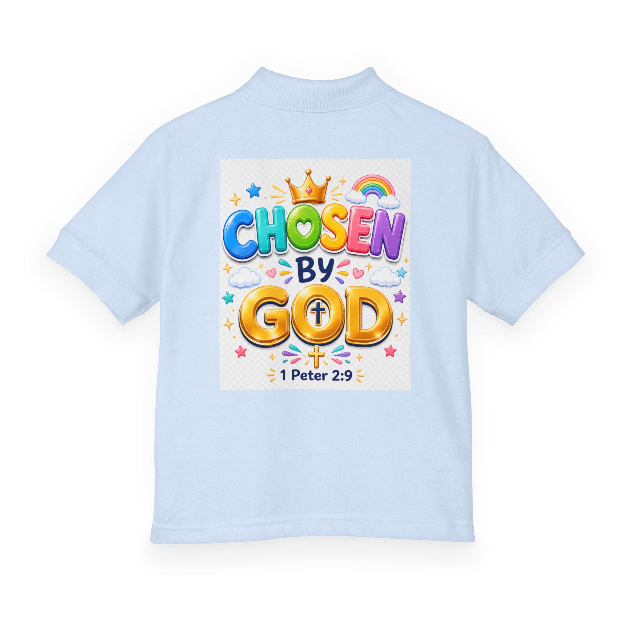 Christian Kids Polo Shirt – "Chosen by God" 1 Peter 2:9 Youth Scripture Tee
