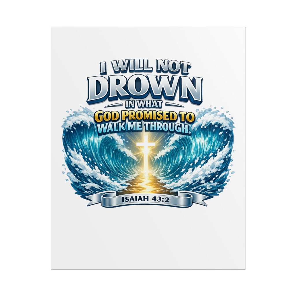 Isaiah 43:2 Rolled Poster — "I Will Not Drown" Christian Faith Wall Art