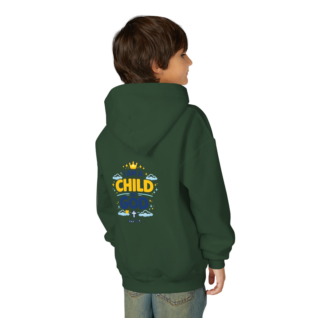 Youth Hoodie — "I Am a Child of God" Christian Kids Pullover (John 1:12)