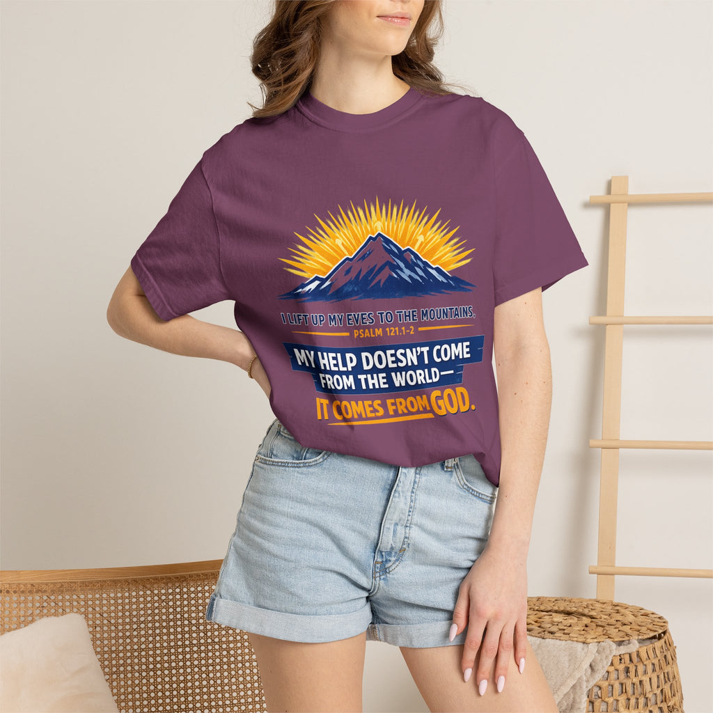 Christian Mountain T-Shirt – "My Help Comes From God" Inspirational Scripture Faith Tee