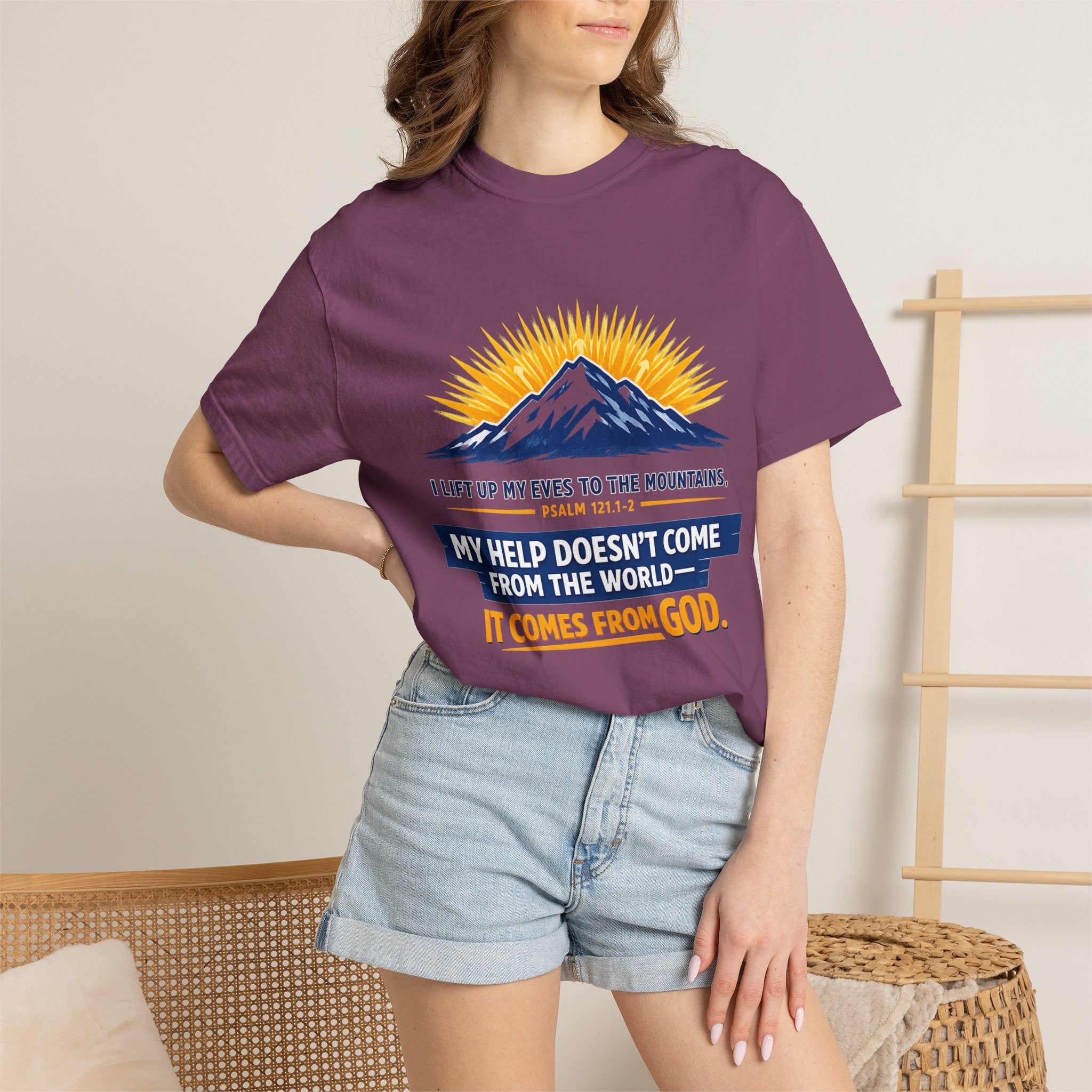Christian Mountain T-Shirt – "My Help Comes From God" Inspirational Scripture Faith Tee
