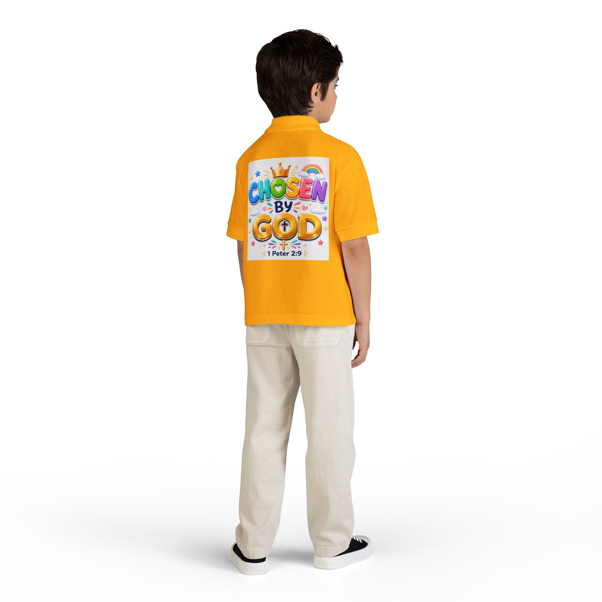 Christian Kids Polo Shirt – "Chosen by God" 1 Peter 2:9 Youth Scripture Tee