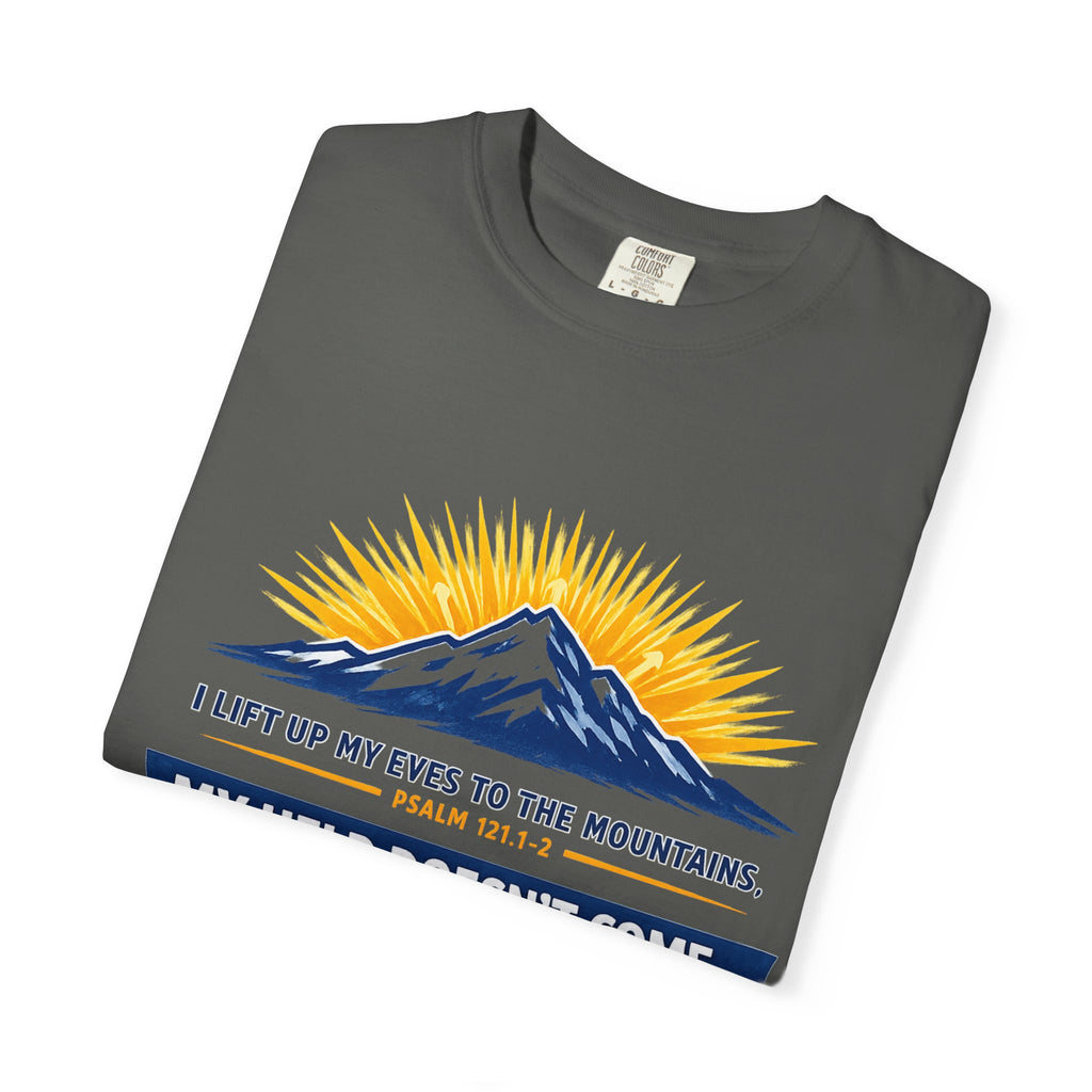 Christian Mountain T-Shirt – "My Help Comes From God" Inspirational Scripture Faith Tee