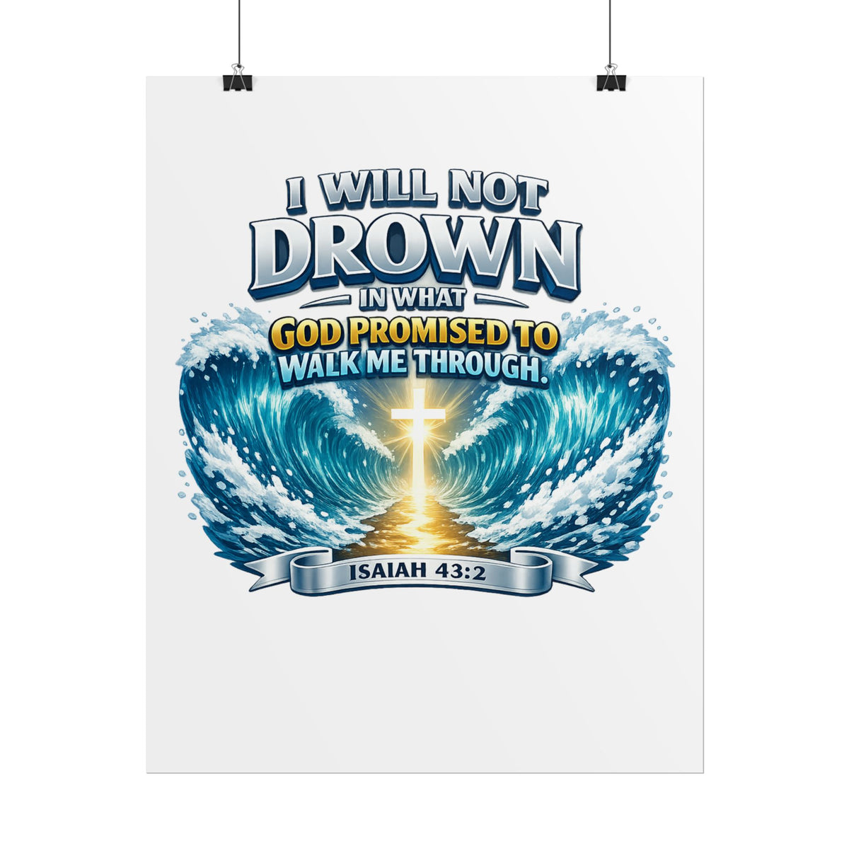 Isaiah 43:2 Rolled Poster — "I Will Not Drown" Christian Faith Wall Art