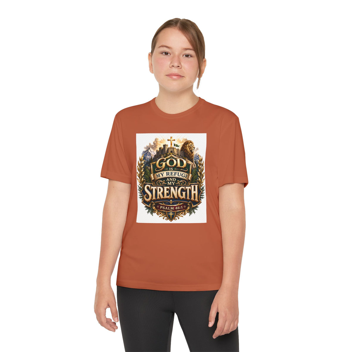Faith Youth T‑Shirt — "God My Refuge and Strength" Christian Tee (Psalm 46:1)