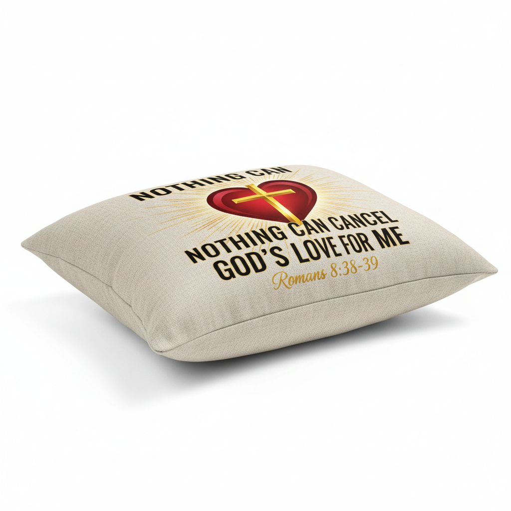Christian Decorative Throw Pillow – "Nothing Can Cancel God's Love For Me" Inspirational Faux Linen Home Decor